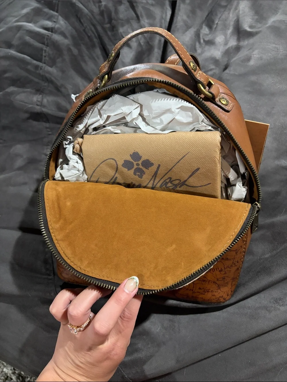 Patricia Nash Brown Map-Print Mini Backpack